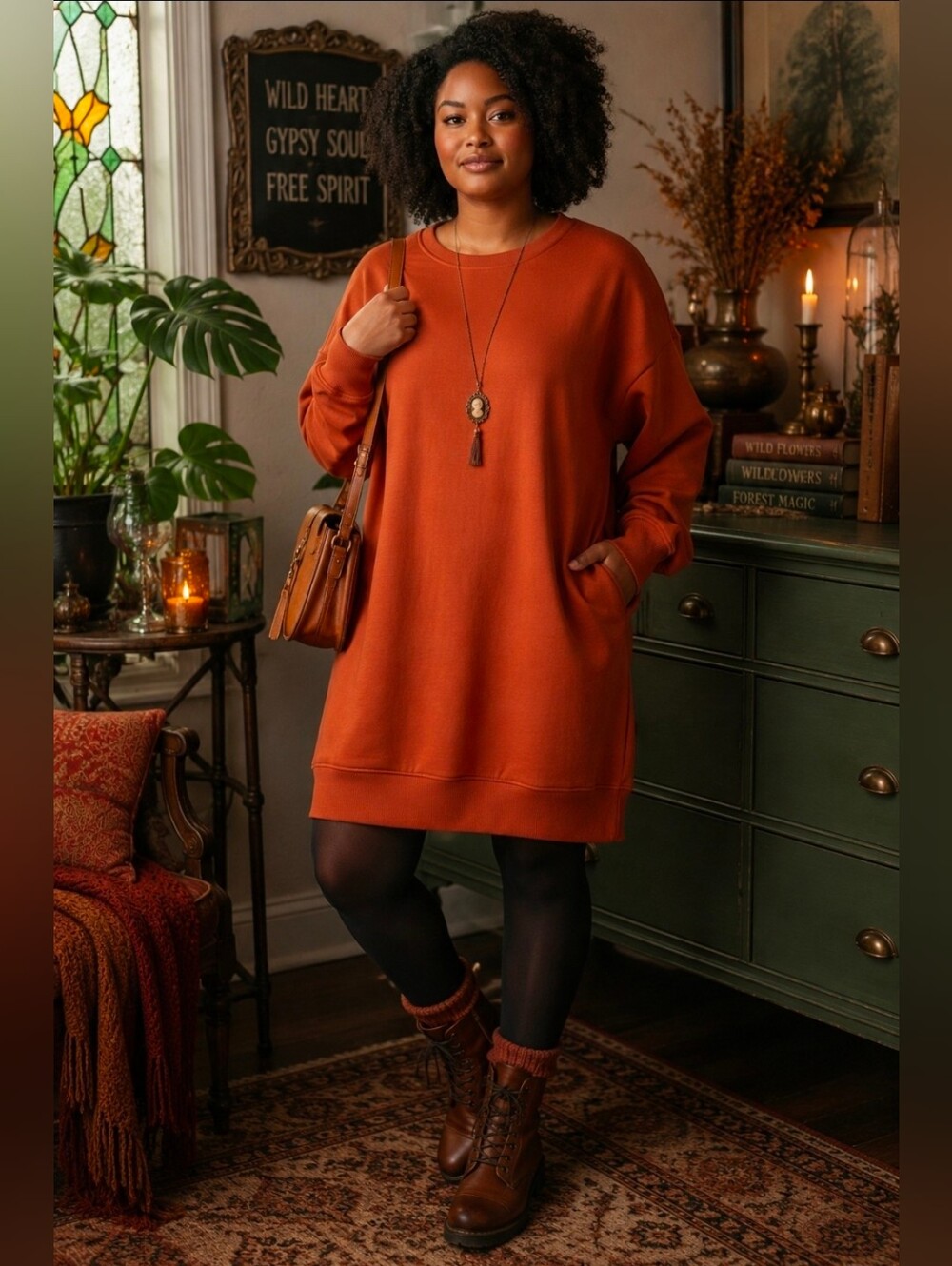 NWOT Eddie Bauer Rust Orange Oversized Sweatshirt Dress Tunic Womens Size 3X